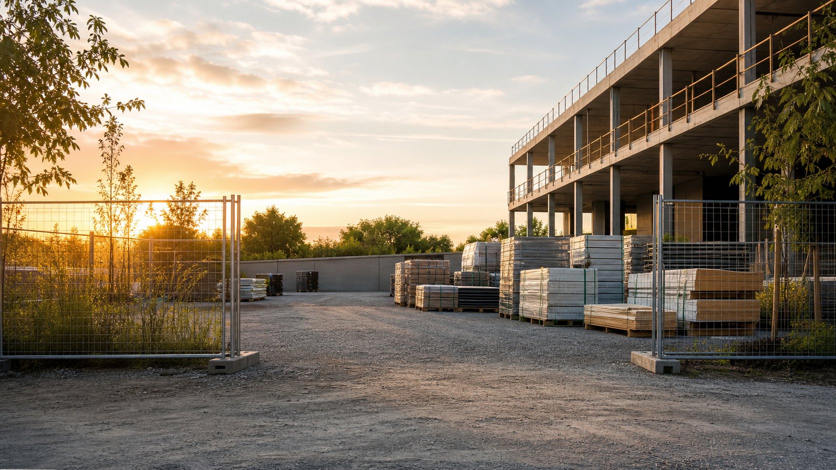 Organized construction staging area illustrating a clear project start