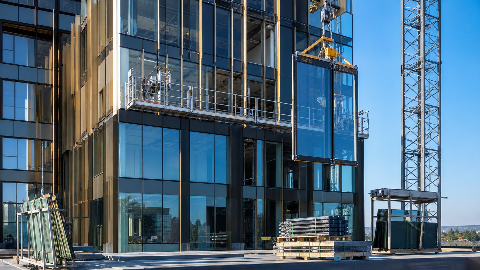 Façade installation illustrating precise construction coordination