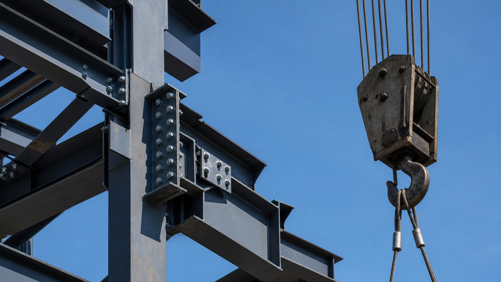 Structural steel connection illustrating precise construction coordination